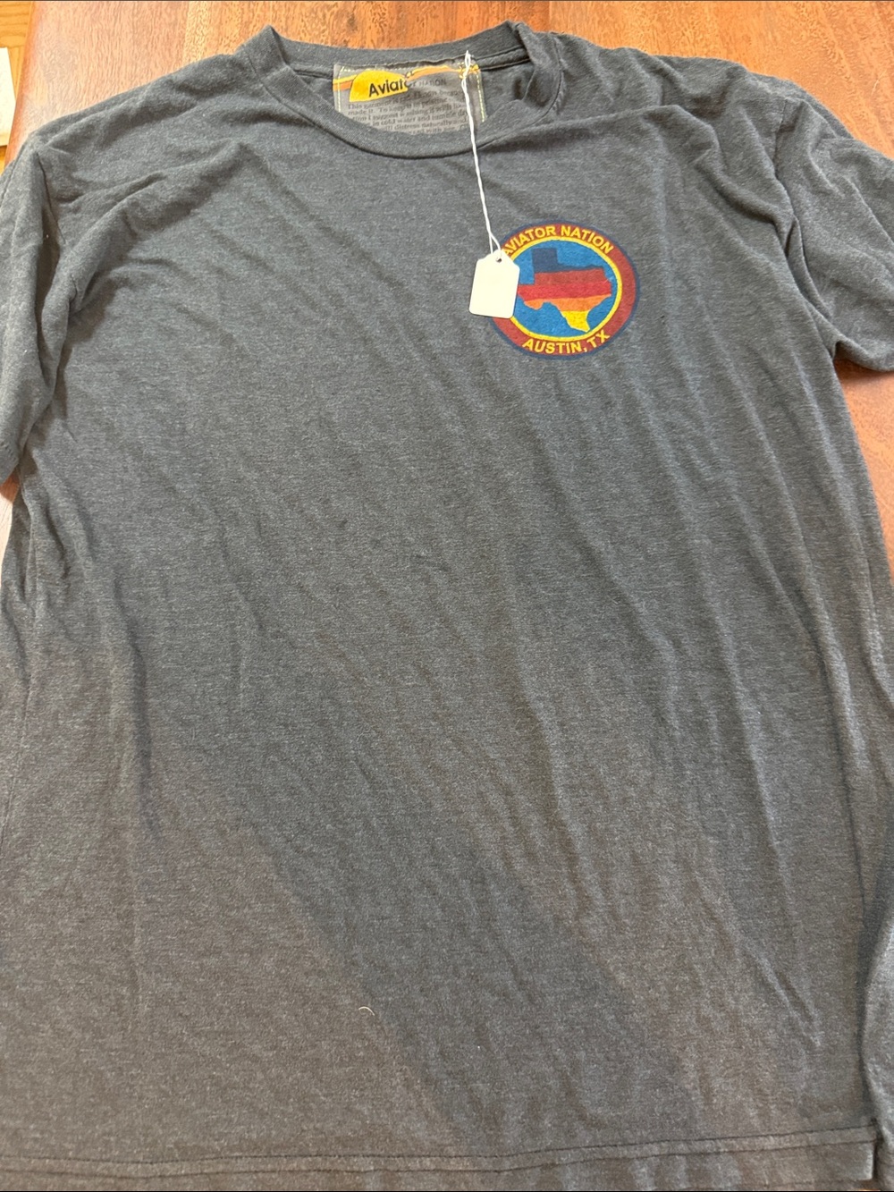 Aviator Nation Charcoal Long Sleeve Tee with Multicolor Austin TX Patch Mens XL